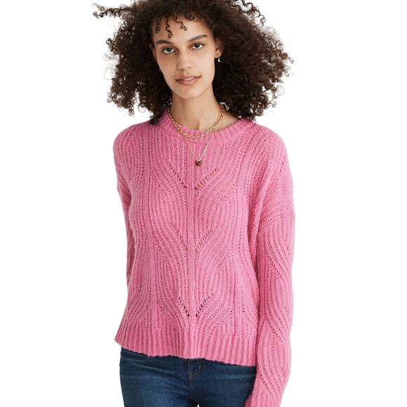 Madewell Charley Pullover Sweater Pink Size Small EUC Cable Knit Breast Cancer - Picture 1 of 11